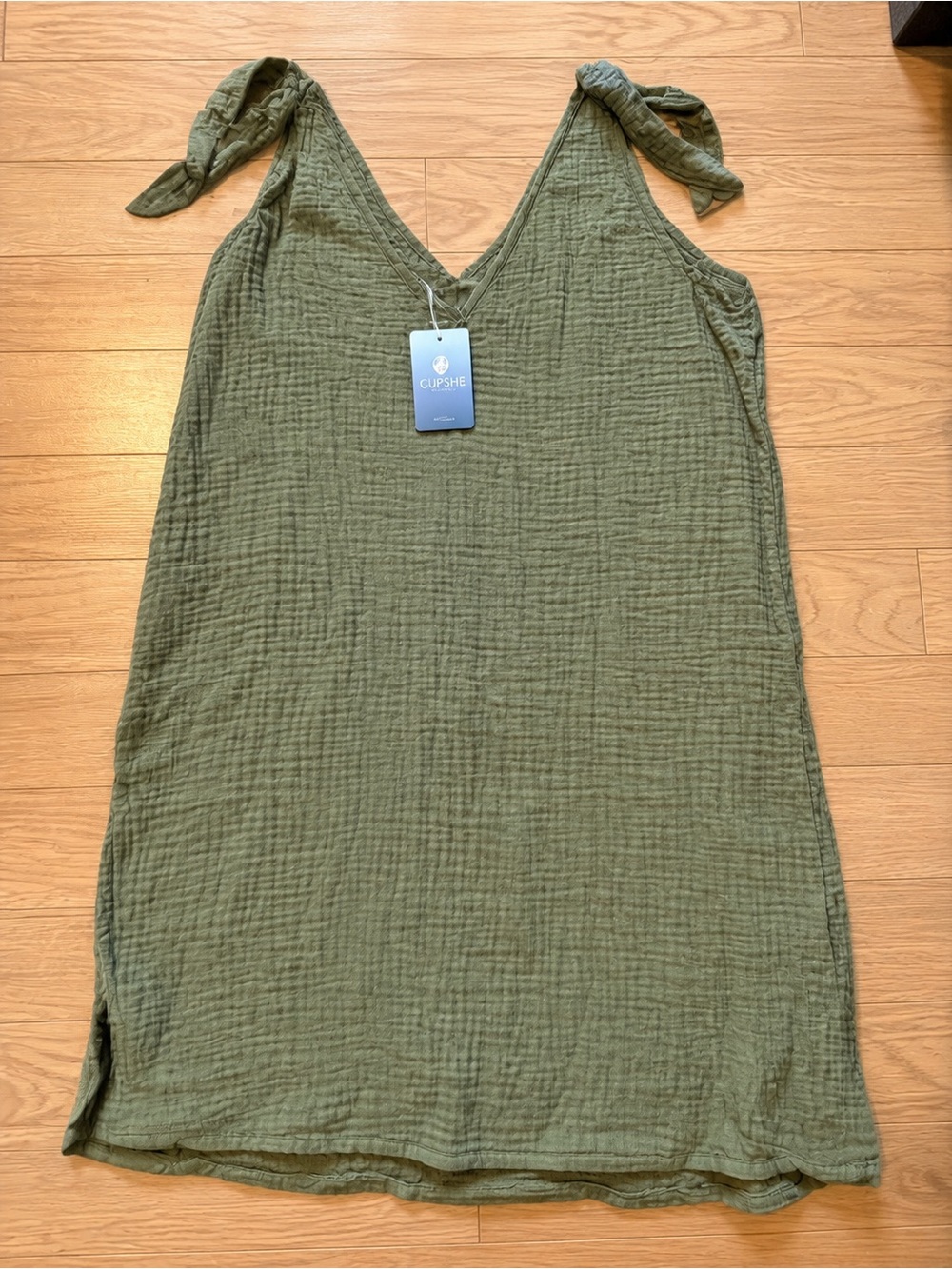 Cupshe Olive Green Tie-Shoulder V-Neck Mini Dress - Picture 3 of 6